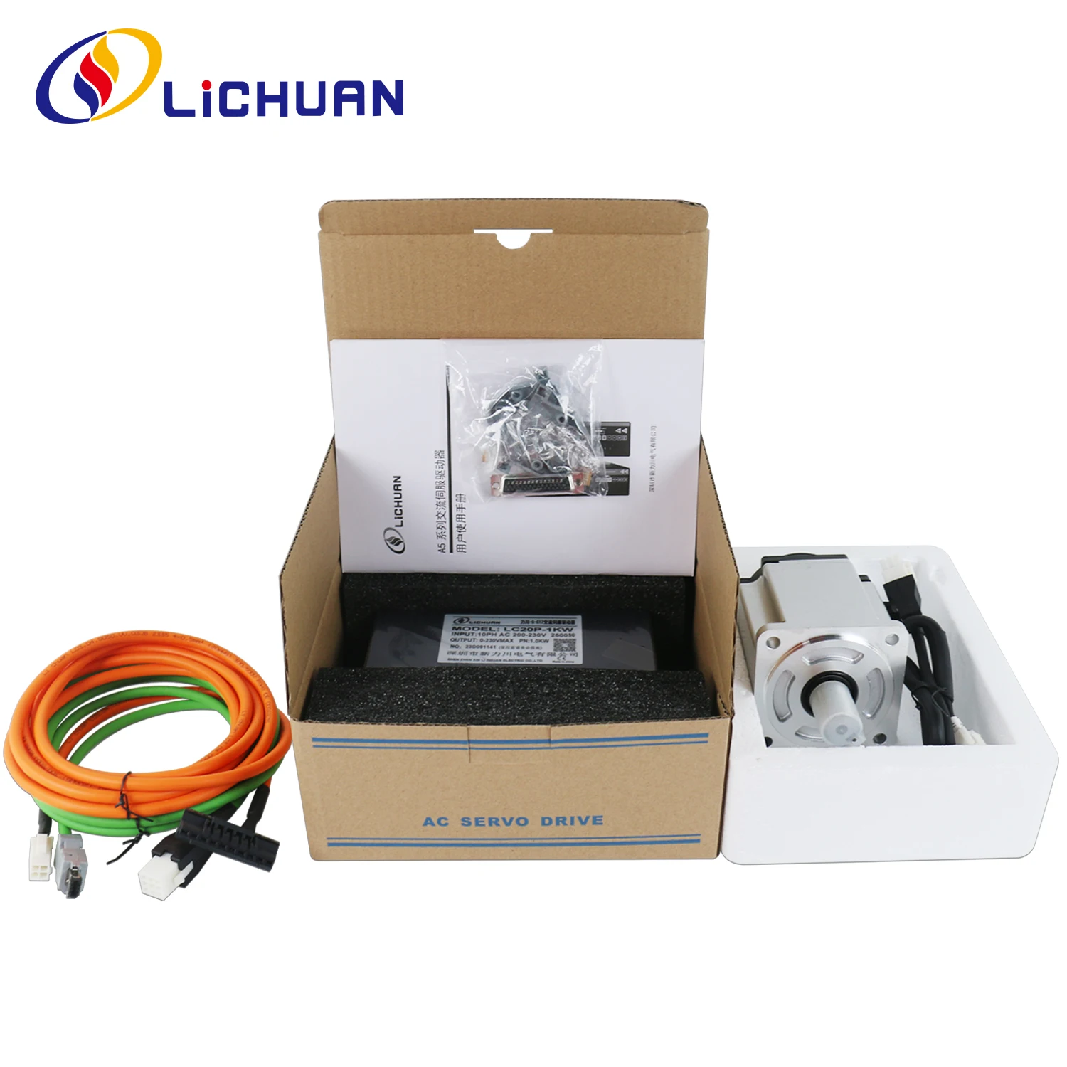 เซอร์โวมอเตอร์ ZXY Lichuan CNC ขนาด 80 มม. 1000 วัตต์ 220 โวลต์ 4 แอมป์ 3.2 นิวตันเมตร 3000 รอบต่อนาที ชุดไดรเวอร์เซอร์โวมอเตอร์แบบ Incremental 17 บิต รุ่น 80M03230B +LC20P-1000