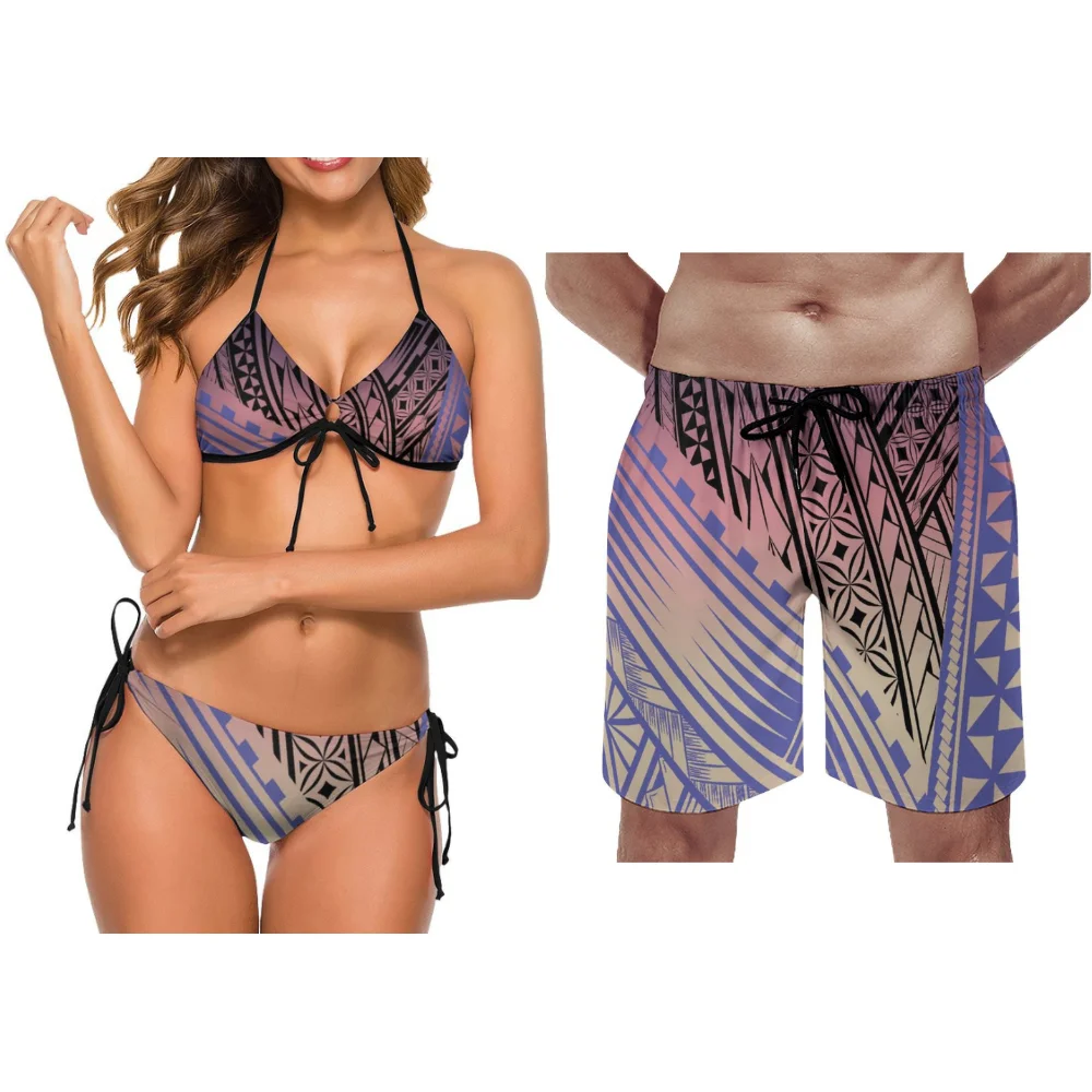 คู่ชุดว่ายน้ําท่องปาร์ตี้ Custom Polynesian ชาติพันธุ์พิมพ์คู่ใหม่ท่องชุดกางเกงขาสั้นชายหาดแฟชั่นชุดชายหาดกางเกงขาสั้นผู้ชาย