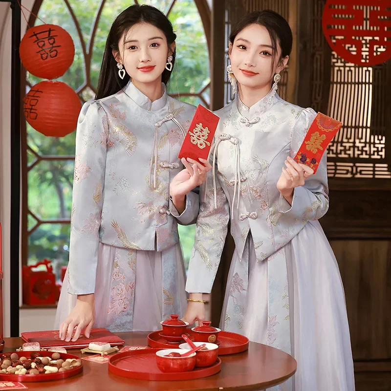 Novedad Qipao Cheongsam Tang disfraz chino boda damas de honor vestido de novia Xiuhe ropa tradicional mandarín cuello Hanfu