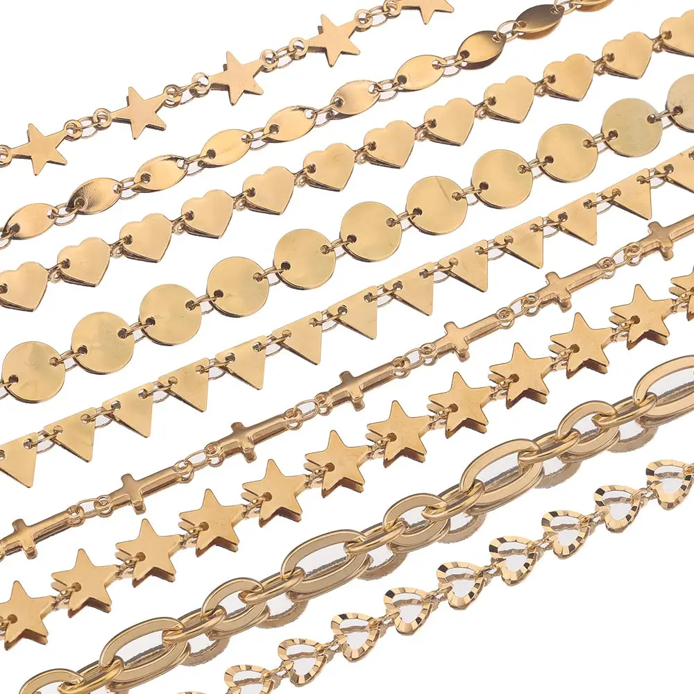 1 Per Meter Stainless Steel Heart Cable Gold Chain Silver Chains Necklace for Diy Jewelry Making Supplies Bulk Items Wholesale - Detail 1