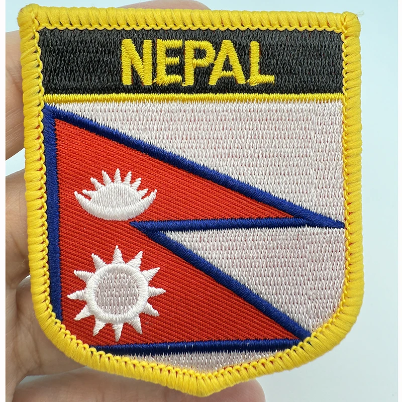 7*6CM Nepal Shield Shape Iron-on Flag Patch Embroidered Saw on Badges Patches for Clothing