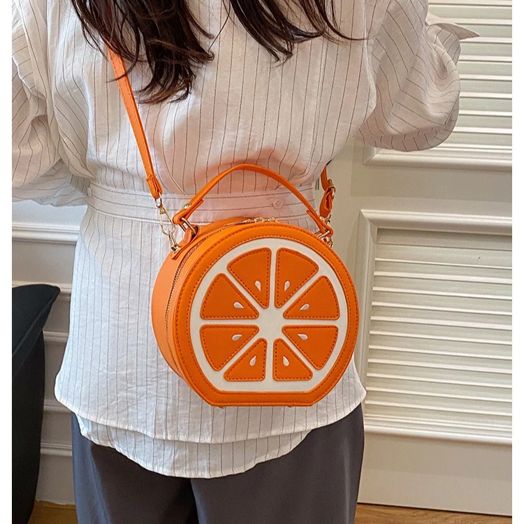 

PU leather crossbody bag, personalized and creative lemon single-shoulder bag, color-blocking children's cute coin purse