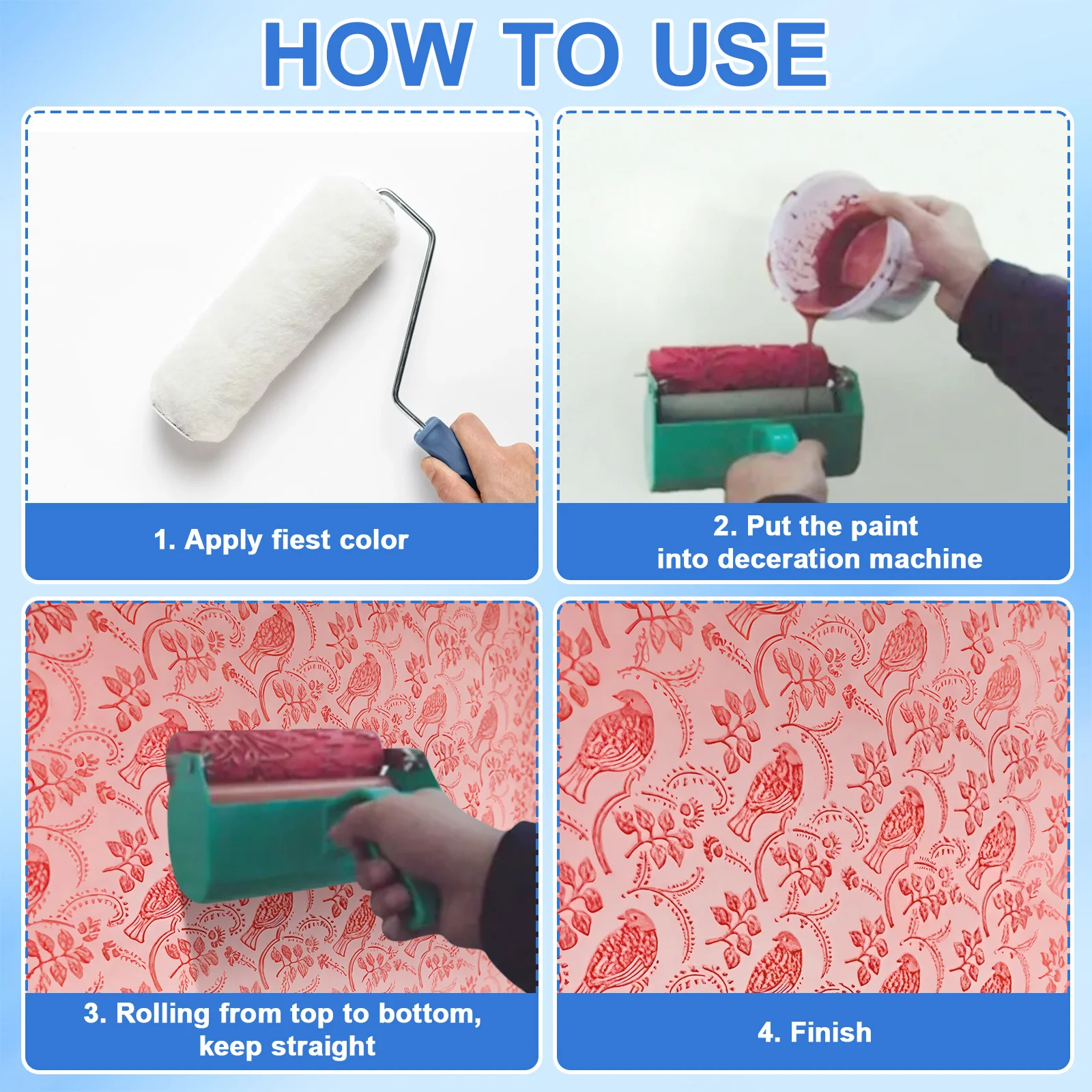 أسطوانة طلاء مطاطية منقوشة للزينة لتزيين الجدران، تطبيق الطلاء المزخرف وأسطوانة طلاء الجدران سهلة التنظيف