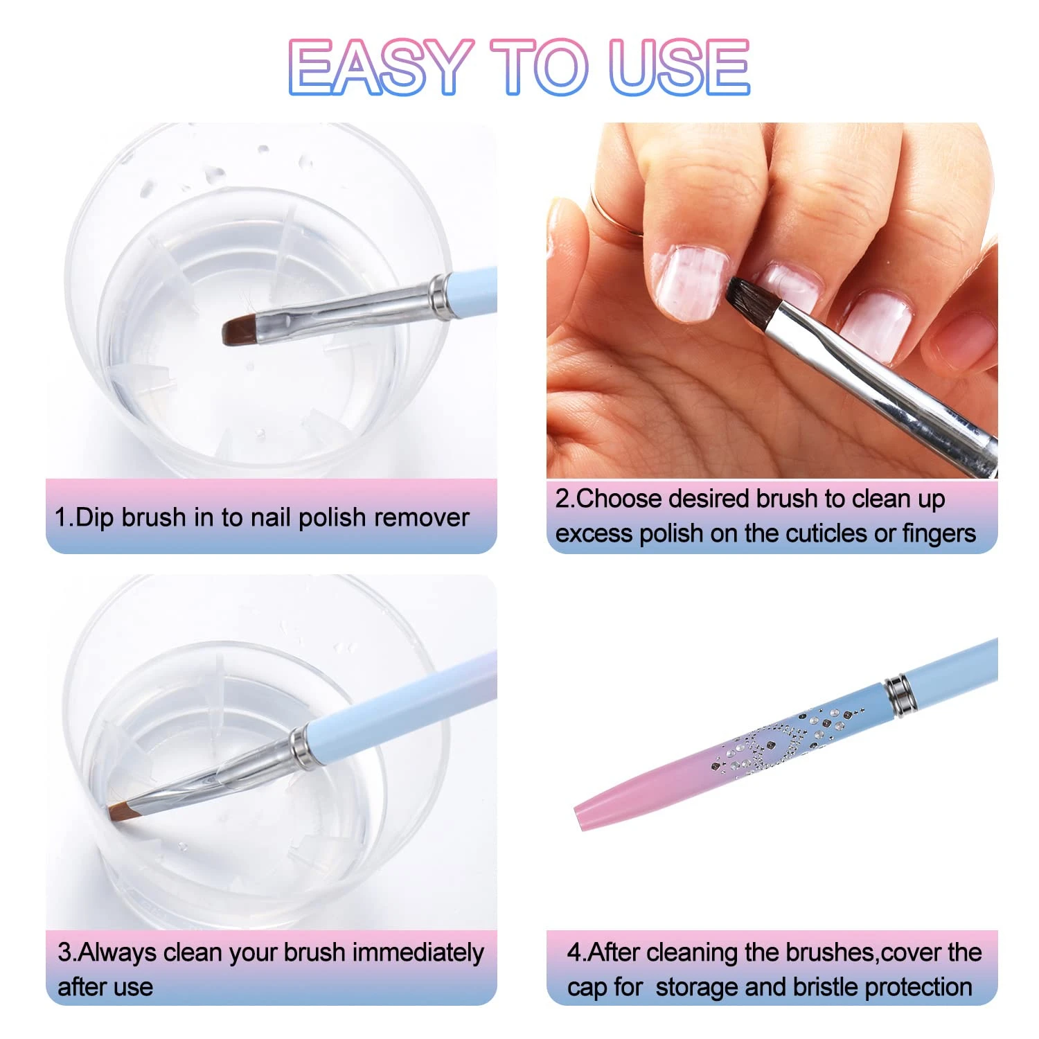 High-Quality Precision Professional Nail Art Clean-Up Brush Set - Accurate Mistake Removal and Fingernail Cleaning - Angled and