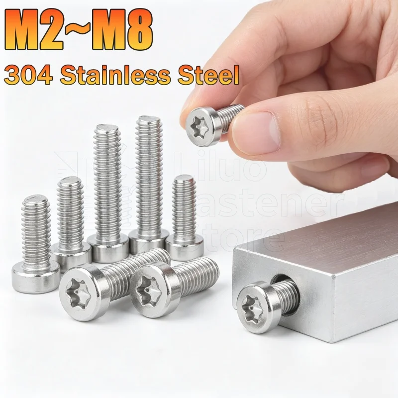 2-100pcs M2 M2.5 M3 M4 M5 M6 M8 304 A2-70 Stainless Steel ISO14580 Torx Six-Lobe Thin Low Short Profile Head Cap Bolt Screw