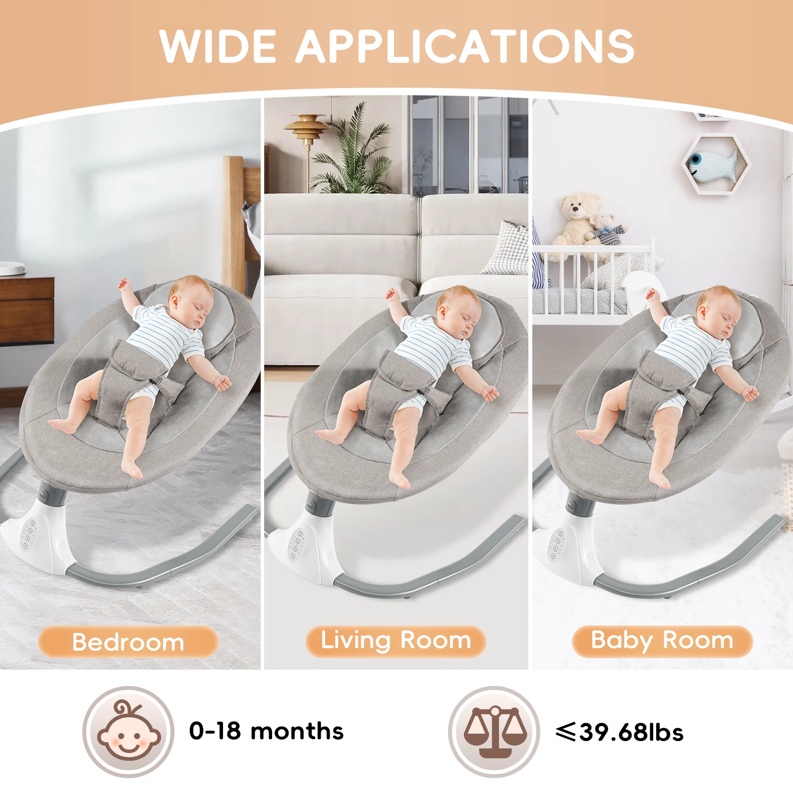 4 Gears Electric Baby Swing Rocking Bassinet Sleep Bed with 12 Lullabies Multi-Functional baby swing Great Helper for Mothers