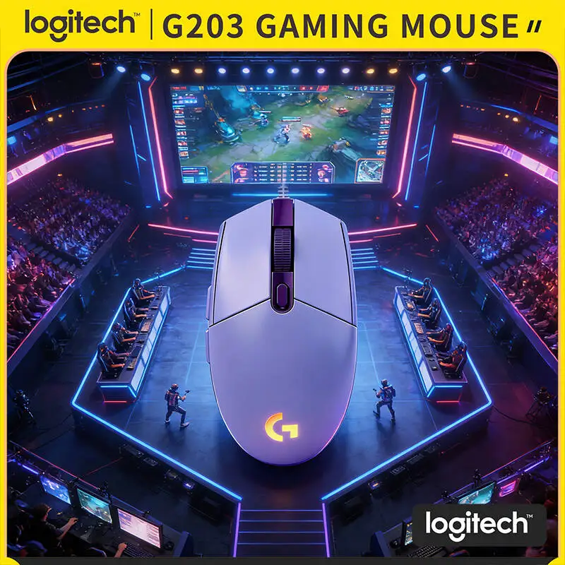

Игровая мышь Logitech G203 LIGHTSYNC, 8000 точек на дюйм, регулируемая RGB подсветка, 6 кнопок, механическое натяжение, гарантия 2 года, Mac