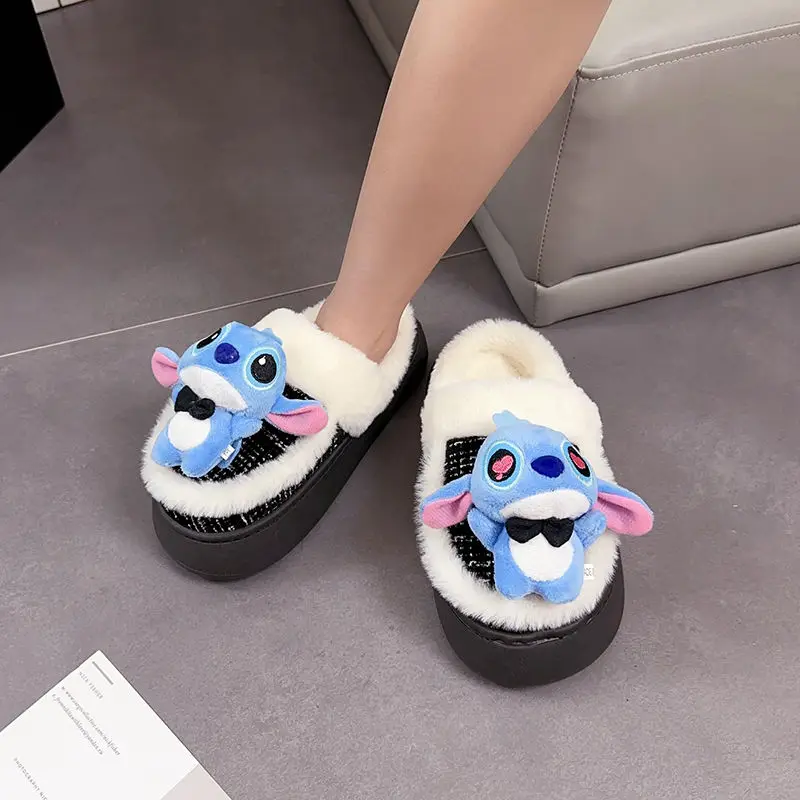 Stitch Couple Cotton Slippers Stomping Feeling Plush Warm Shoes Winter Home Ins Girl Fashion Cute Personalized Baotou Slippers