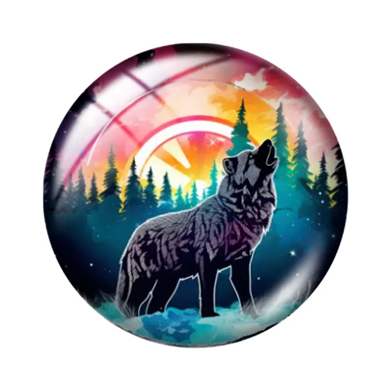 Watercolour Northern Lights Sky with Wolf 12mm/18mm/20mm/25mm Round photo glass cabochon demo flat back Making findings