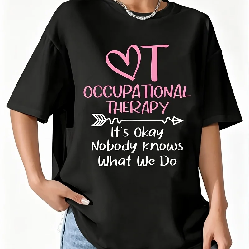 It's Okay Nobody Knows What We Do - Occupational Therapy Ota Women's 100% Cotton T-Shirt Fun Print Short Sleeve Top Casual Round Neck Tee S-5Xl