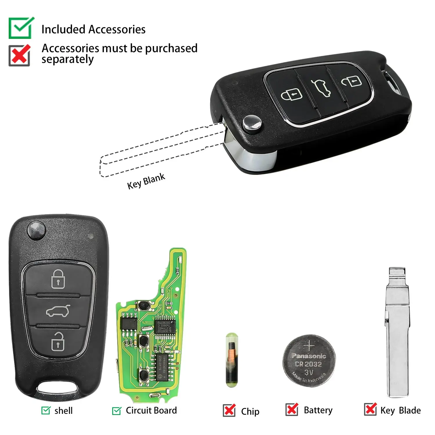 10pcs/lot XHORSE XNHY02EN for Hyundai Type Universal Remote Key Wireless PN XNHY02EN 3 Buttons