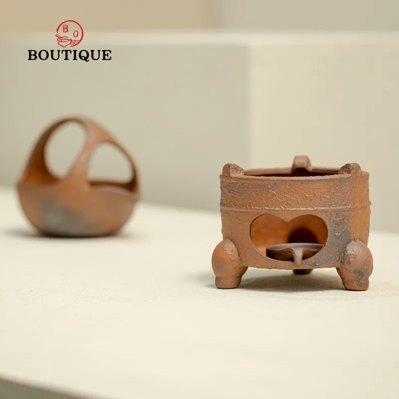 

Old Mud Three-legged Warmer Coarse Pottery Stove Handmade Roaster Candle Open Flame Samovar Kung Fu Set Tea Ceremony Accessories