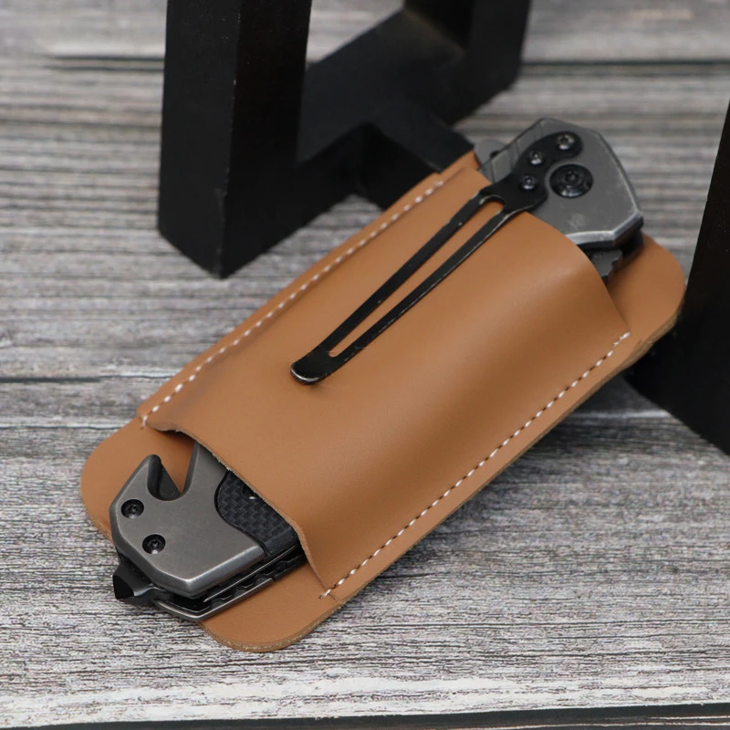 Folding Knife Sheath, Outdoor Waist Hanging Knife Pouch, 5-Inch Portable Leather Case For Knife Storage & Protection view 2