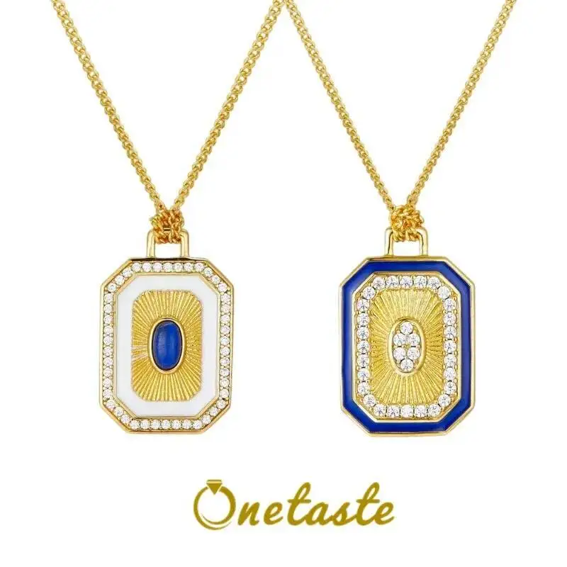 

Ожерелье с двусторонней подвеской из серебра 925 пробы и позолотой с лазуритом CZ, распродажа, ограниченный запас, первый, получите