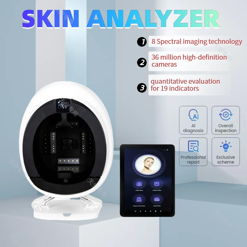 Facial Skin Analysis Machine 15.6-inch 36 Million PX Dual HD Camera AI Technology 8 Spectra To Analyze Precise Analysis Result.