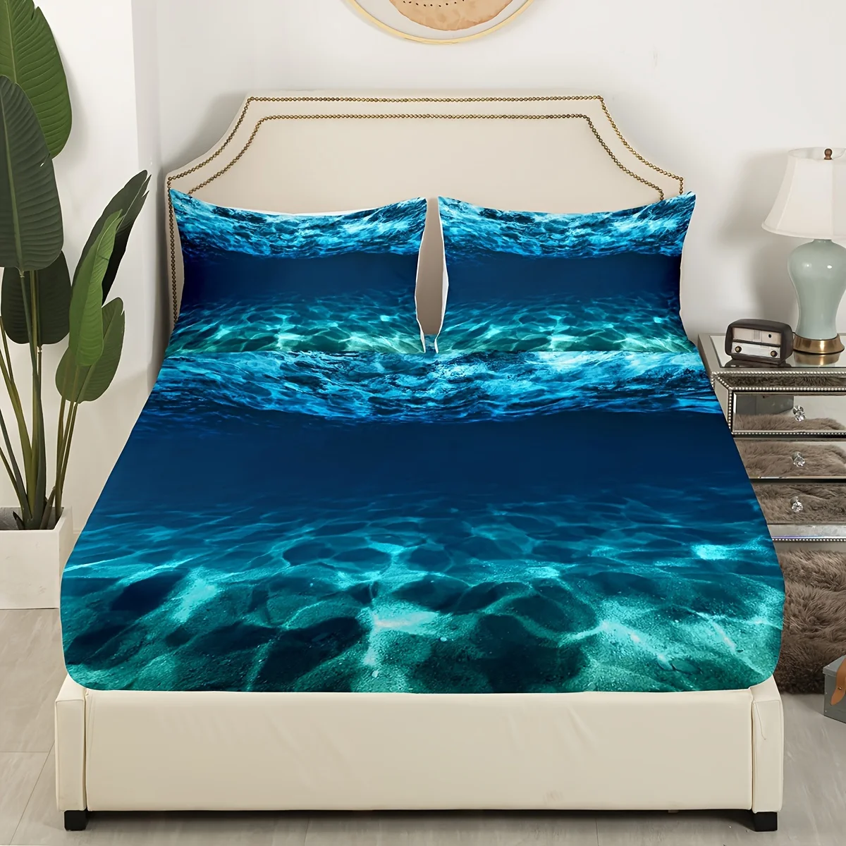 1/2 Pillow Cases, Brushed Microfiber Luxury Bedding Set, Under Sea Bed Sheets For Women, Quality Flat, Fitted Sheet, Diving