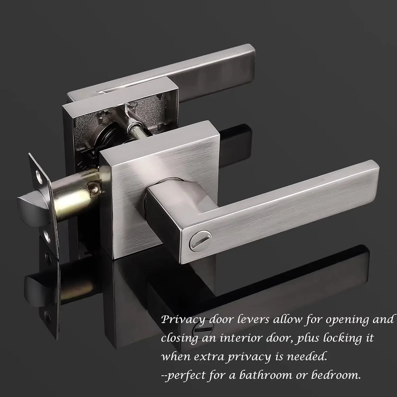 Square Door Lever Privacy Door Lock Handleset Keyless Lockset Door Knobs Storage Room Bathroom Set No Key in Sa