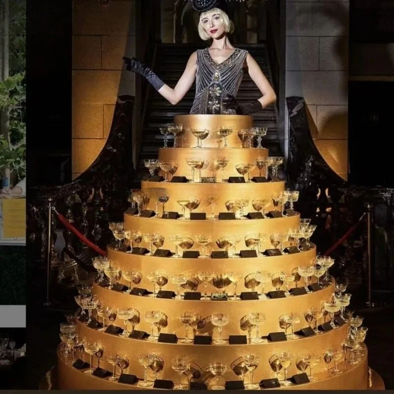 LED lighting three-layer champagne tower metal wine glass display stand with light strip, used for activities and