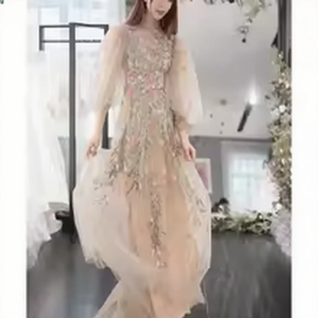 

Customized Fashion High Neck Floral Print Evening Gowns Sparkly Elegant Sequined Appliques Flowers A-Line Party Porm Dresses