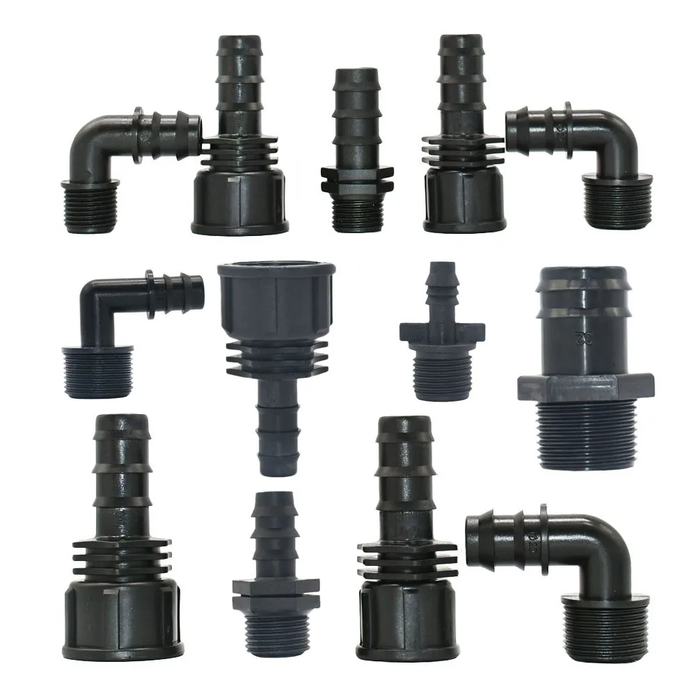 1/2 3/4 1inch Thread To 16/20/25mm PE Pipe Barb Connector Plastic Hose Fitting For Garden Farm Greenhouse