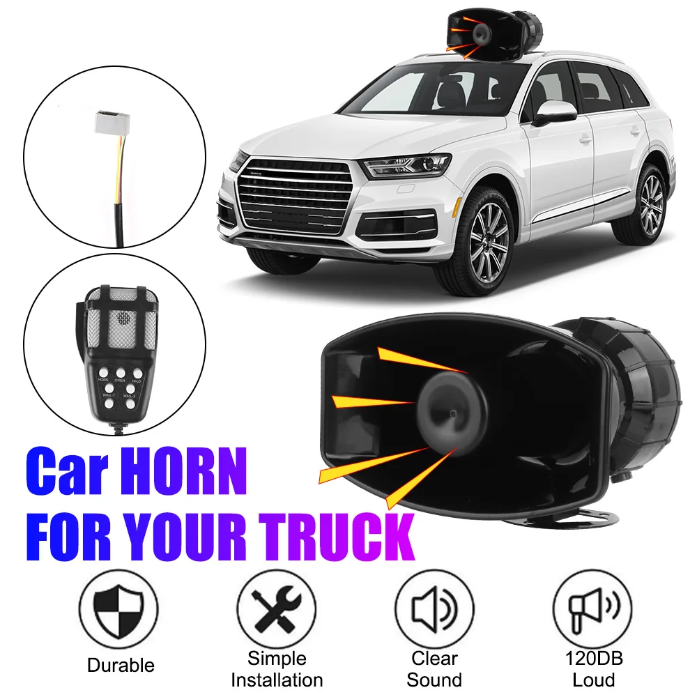 12V 20W Car Warning Alarm Police Siren Air Horn Megaphone Tone Car Horn Speakers Loud Mic PA System Emergency Amplifier Hooter