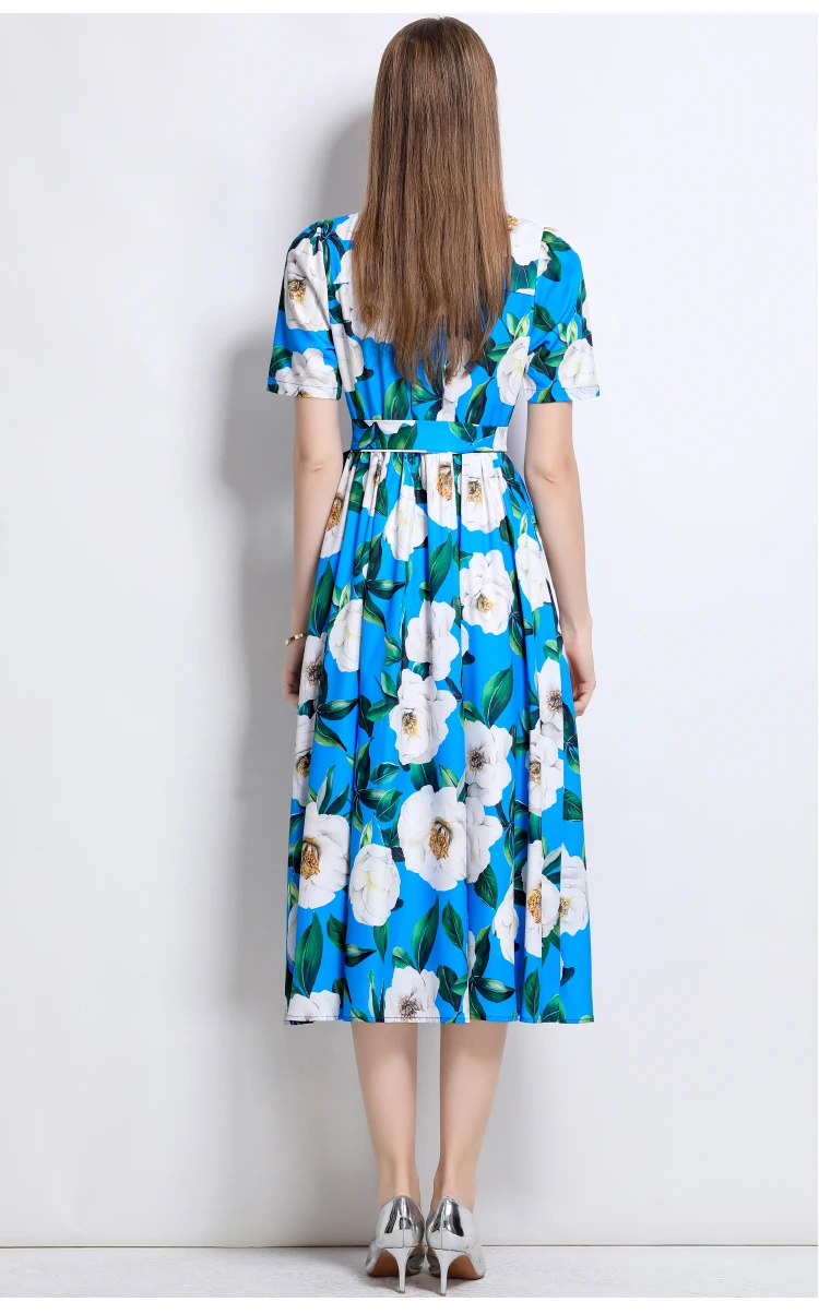 2025 新しい夏のファッション花柄シャツドレス女性のための半袖ラペル女性 Signle ブレストベルトホリデーパーティードレス