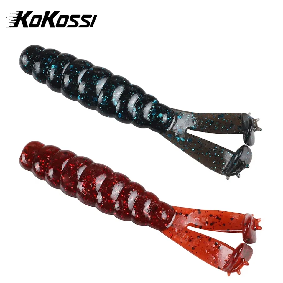 KoKossi 6Pcs/lot 70MM/3G Soft Fish Bait Plastic Worm Artificial Fish Bait Double Tail Floating Silicone Shaker Bass Fishing