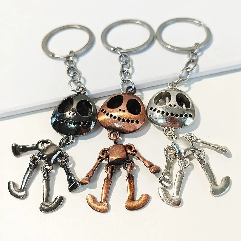 Creative Movable Skullman Robot Keychain Gothic Metal Skeleton Keyring for Women Men Handbag Backpack Pendant Halloween Gift