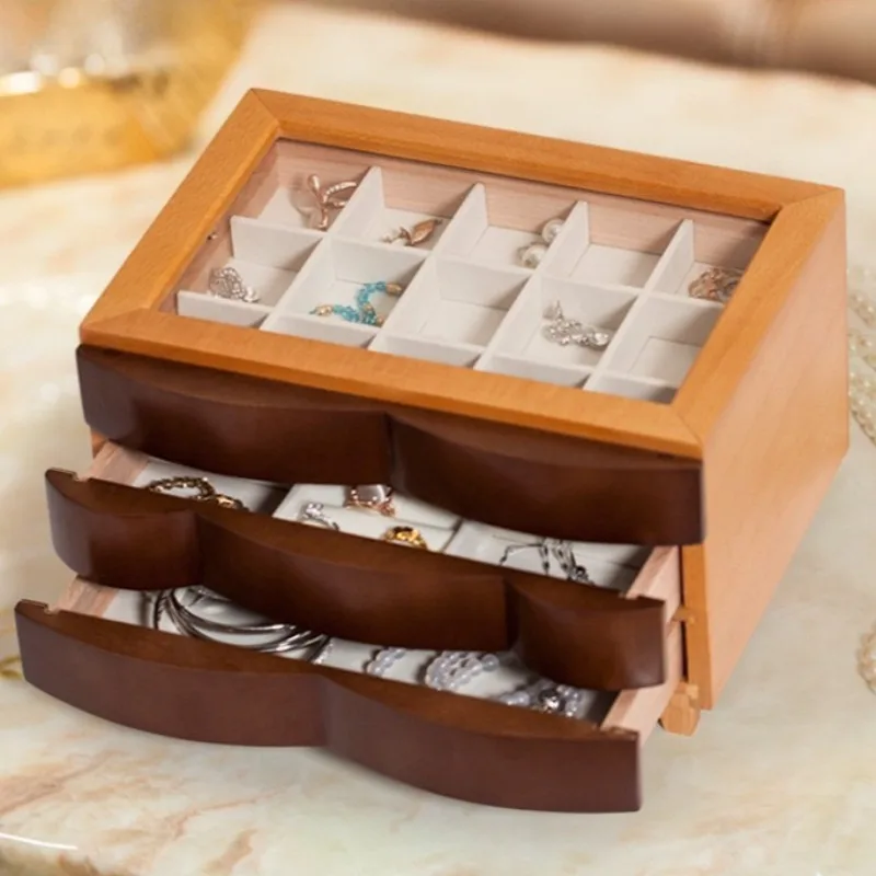 

Ring Holder Jewelry Art Box Transparent Glass Display Case Retro Jewellery Organizer Cases Necklace Bracelet Storage Boxes