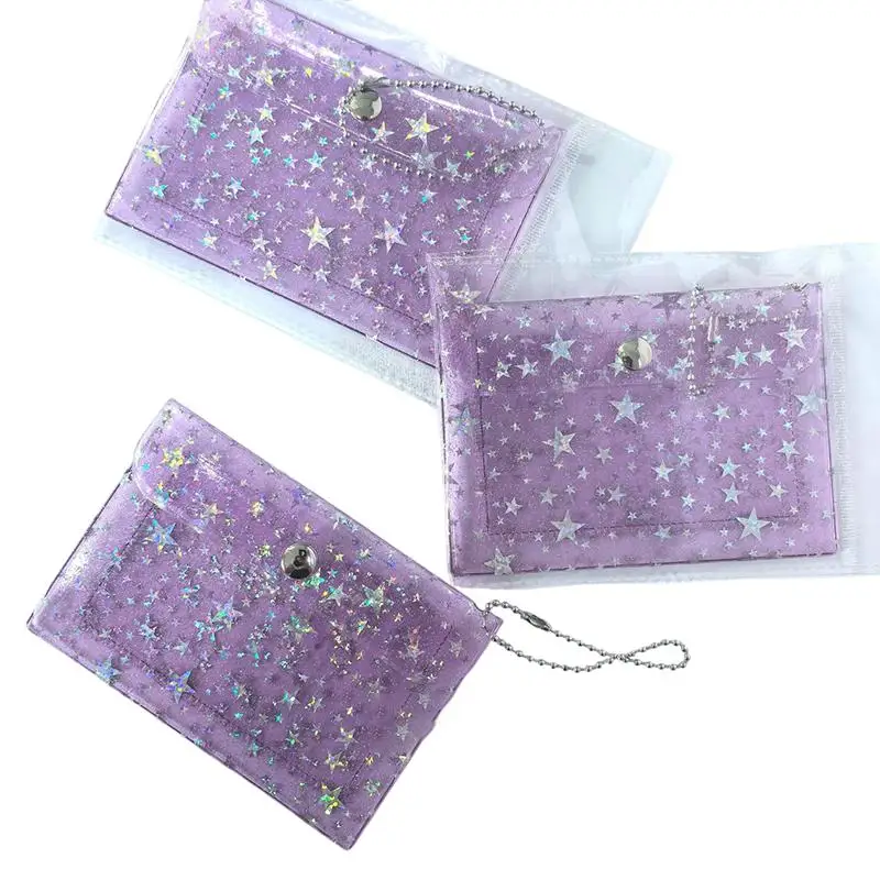 1 Stück Stern-Glitzer Transparenter PVC-Kartenhalter Mini-Münzgeldbörse mit Perlenkette Schlüsselanhänger für Ausweis Tägliche Aufbewahrung Geschenk – Detail 6