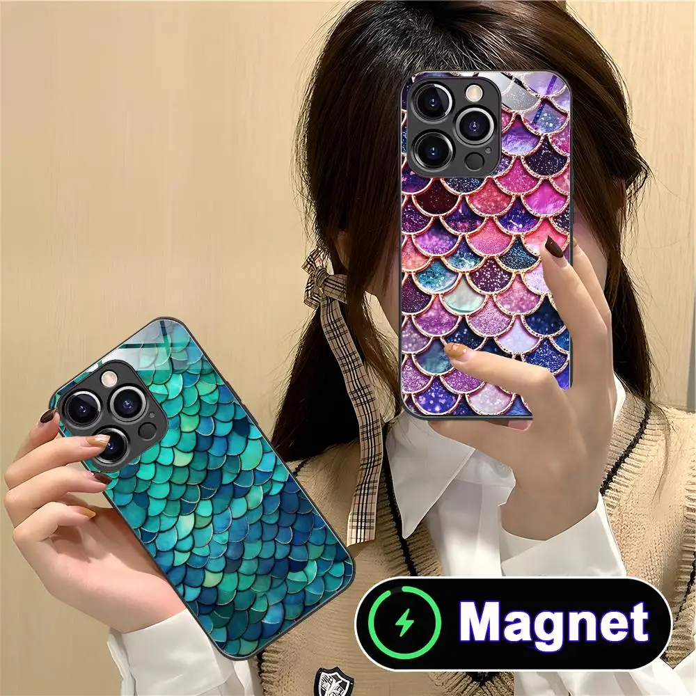 

Mermaid Scales Phone Case for iPhone 17 16 15 14 13 12 11 Air Pro Max Plus Mini Glass MagSafe Cover