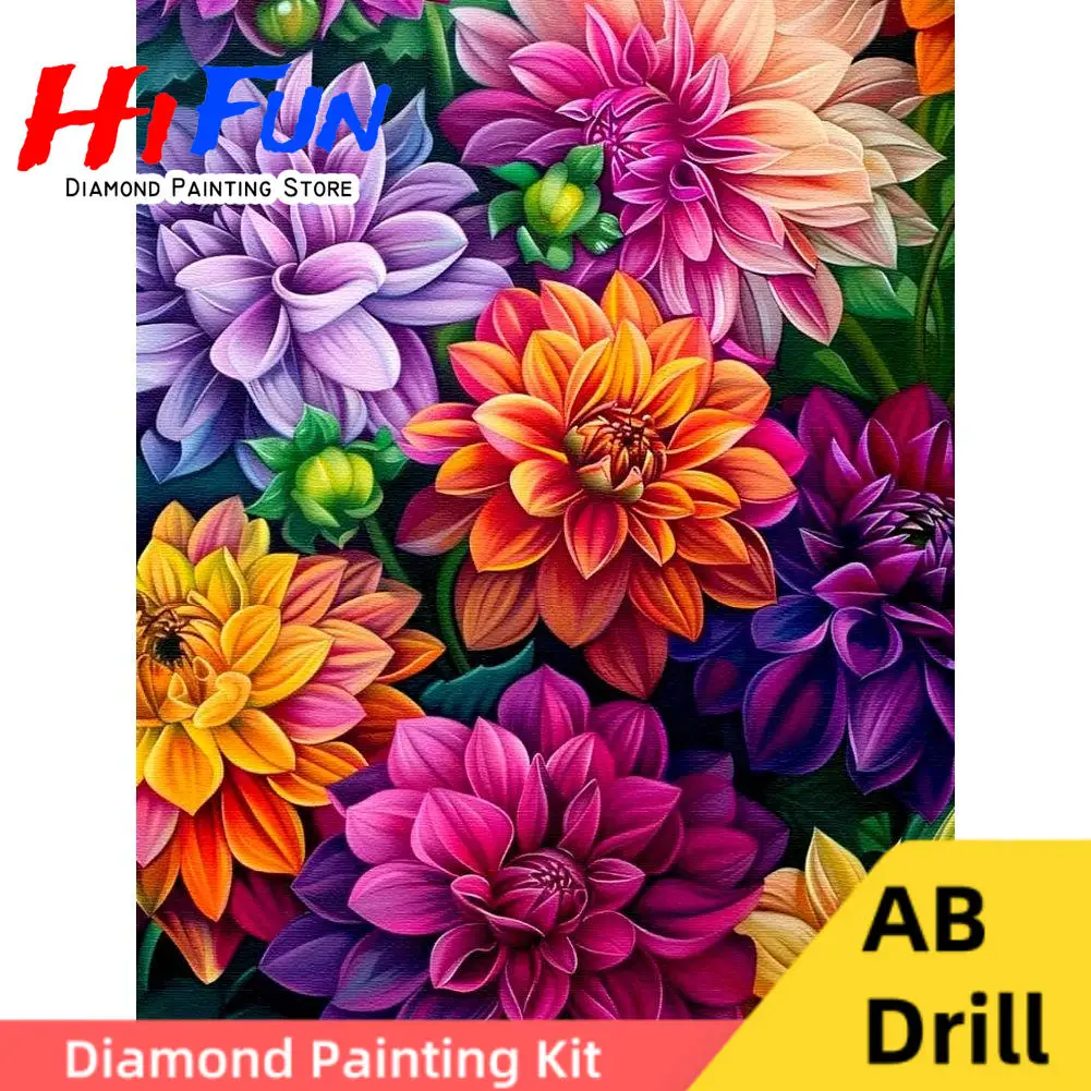

Dahlia Flower Diamond Painting AB Drill DIY Mosaic Embroidery Cross Stitch Puzzle Exotic Floral and Foliage Garden Wall Decor