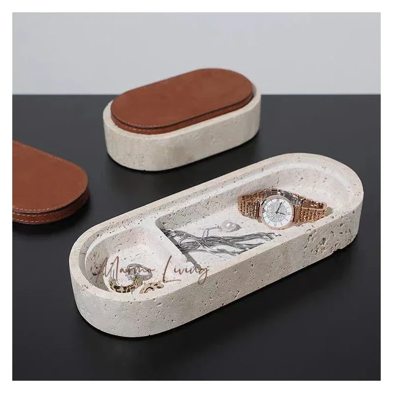 

Decorative Travertine Storage Organizer Container Luxury Jewelry Box with Lid for Necklace Ring Bracelet Earring Home Decor