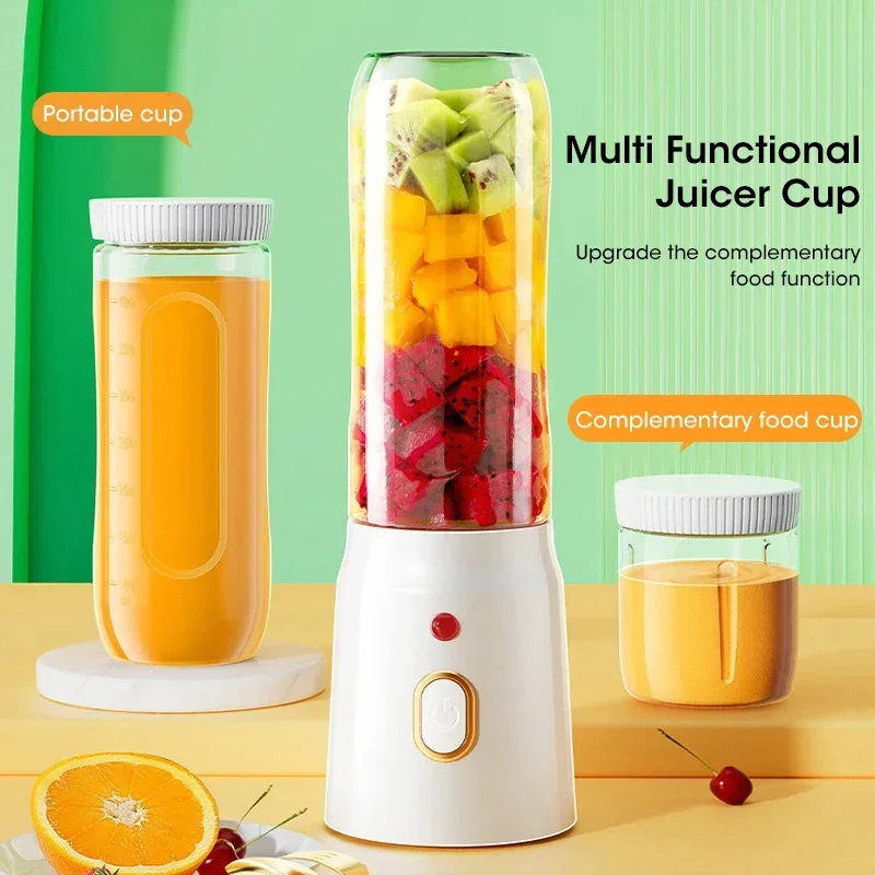 2024 Portable Electric Fruit Juicer Home Wireless 1500mA 10 Blades Auxiliary MachineIce Crushing Juicing Cup 2 Bottles