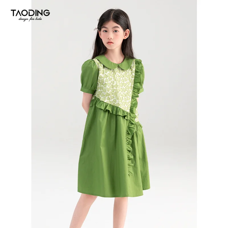 Baby Girl Dress Girls Dress Summer 2024 New Big Children Doll Collar Patchwork Puffy Sleeve Embosser Princess Fashion Dresses