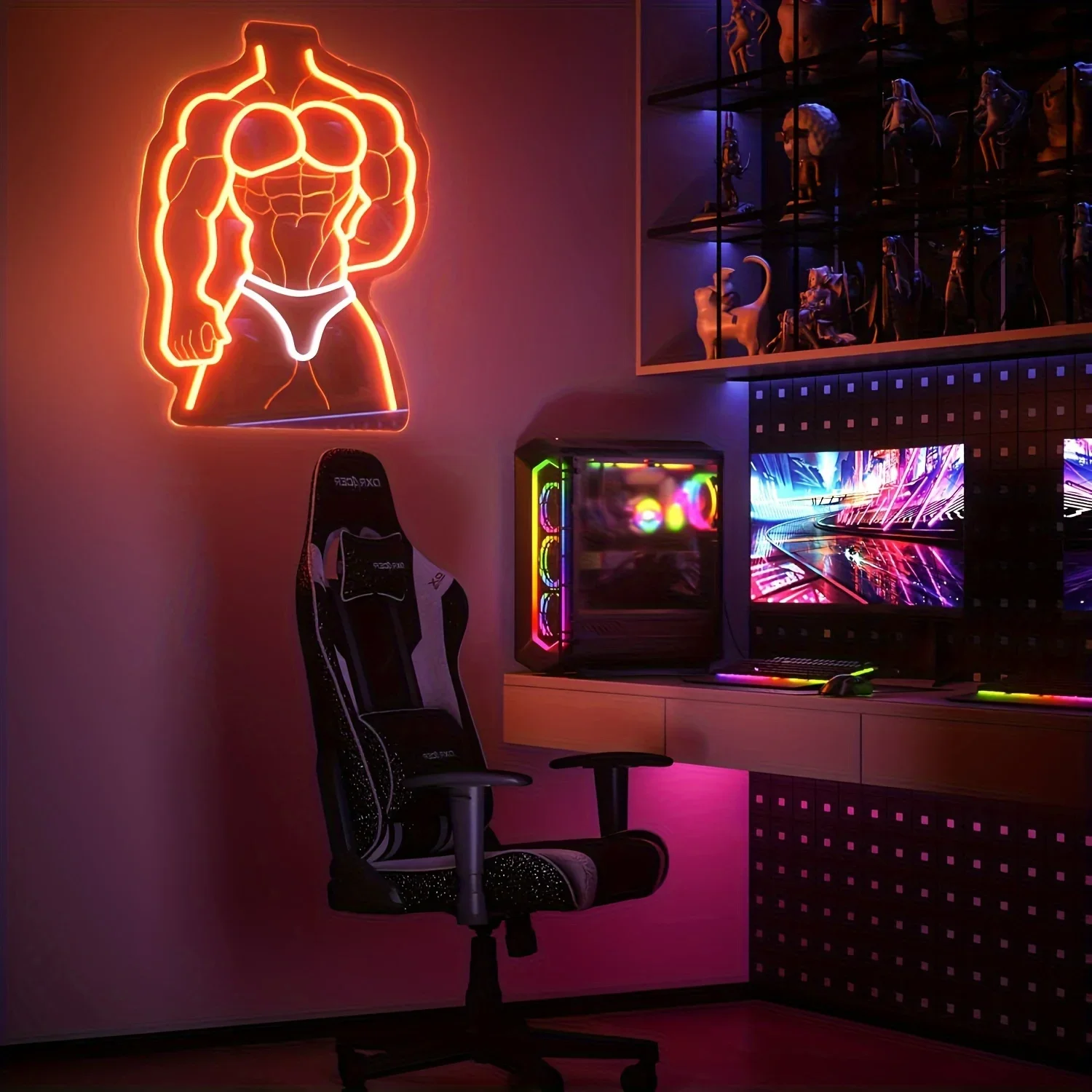 ป้ายไฟนีออนรูปกล้ามเนื้อชาย ไฟ LED ปรับความสว่างได้ผ่านพอร์ต USB สำหรับตกแต่งบาร์ ห้องออกกำลังกาย ห้องนอน ศูนย์กีฬา