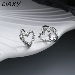 CIAXY Silver Color Retro Peach Heart Earrings for Women Mini Hollow Love Small Ear Buckle Earring  2021 Summer Jewelry