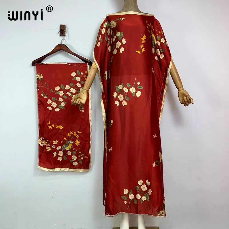 

WINYI new summer boho print african dresses for woman Muslim Dashiki Caftan holiday Design With belt evening dress evening dress