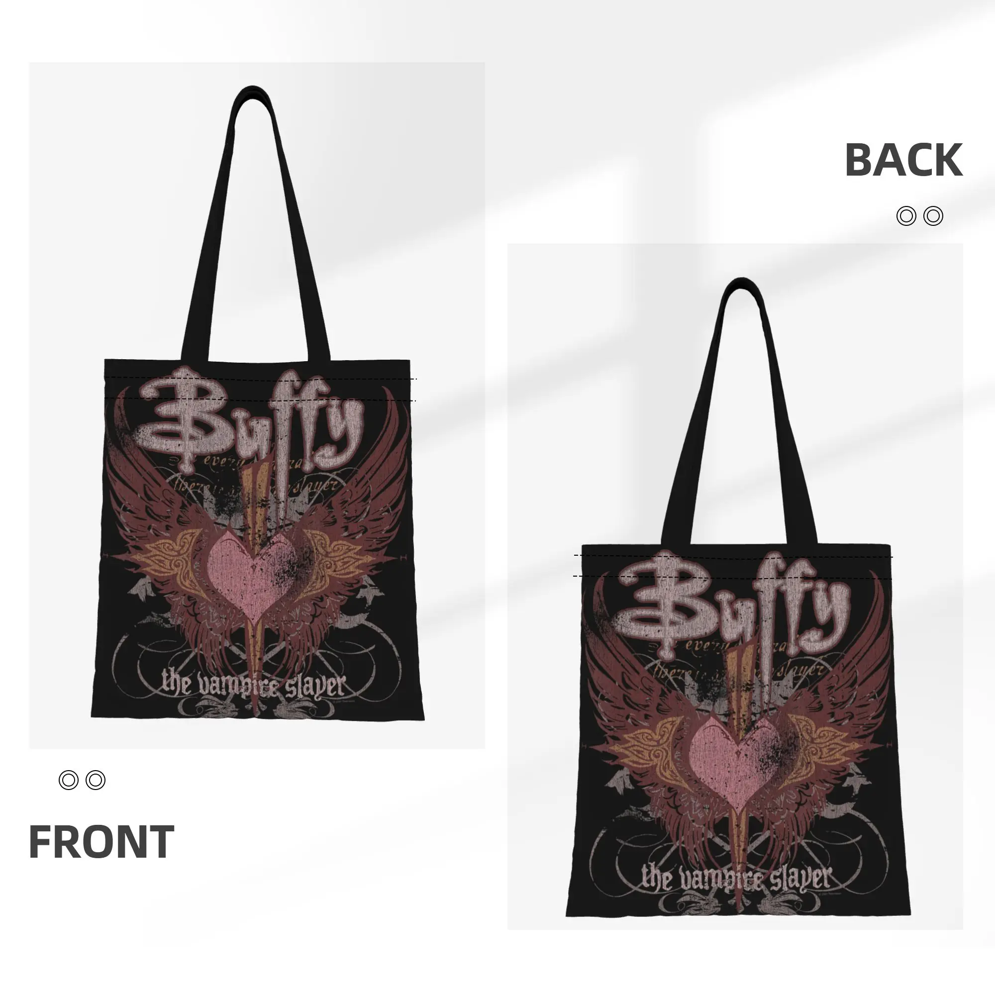 1PC Gothic Winged Heart Canvas Tote Bag Gothic Hunter Buffy  Canvas Tote Bag Perfect for Shopping Grocery Travel & Outdoor