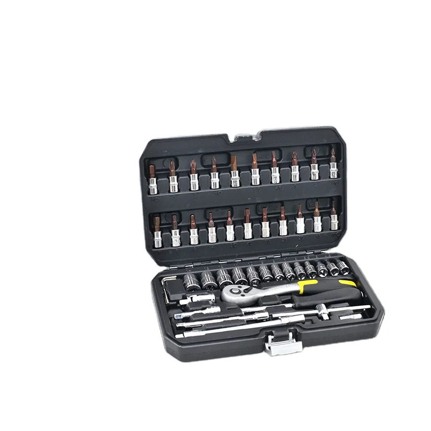46pcs 1/4in 4-14mm Hand Tools Wrench Socket Bits Screwdriver Sets