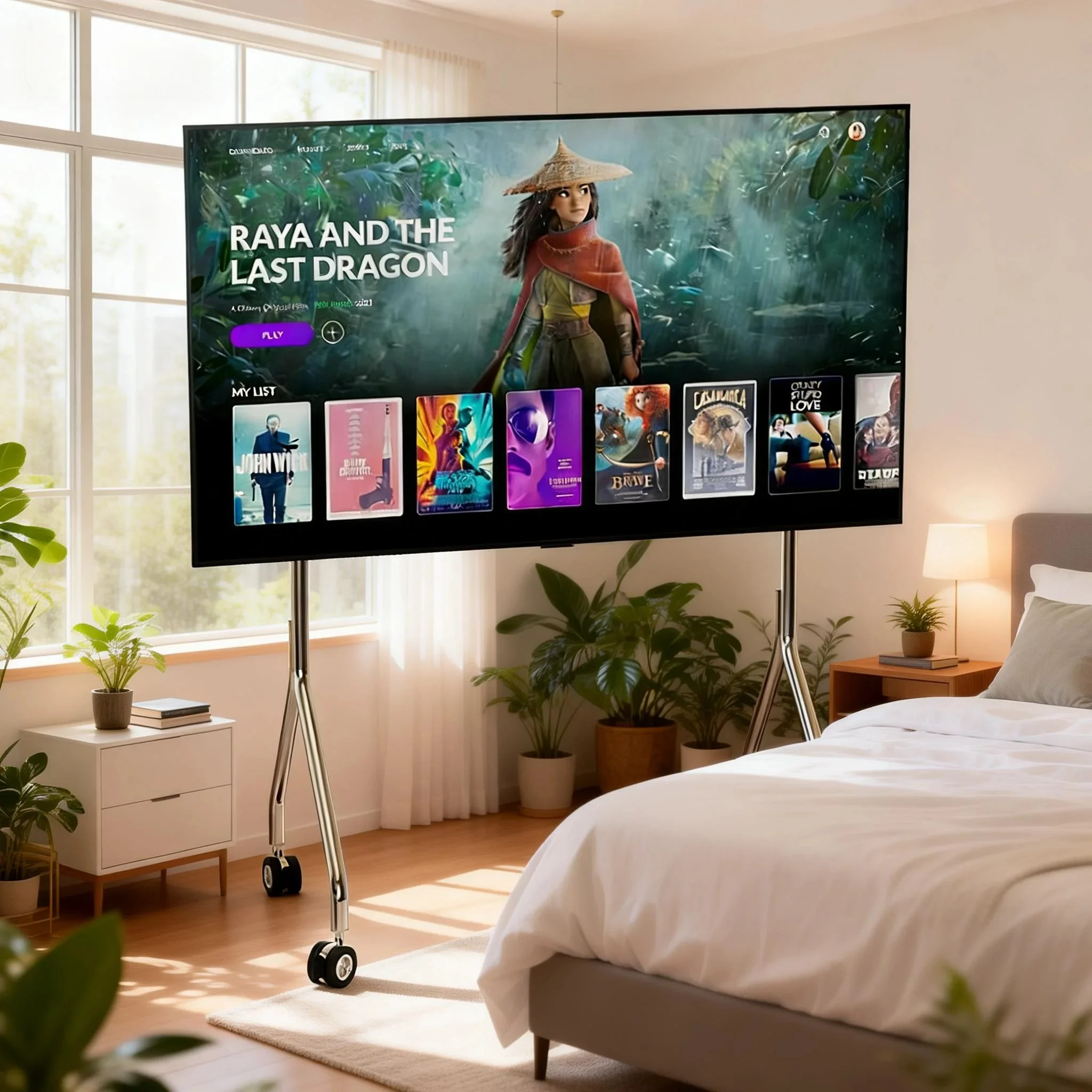 Home Einfacher mobiler TV-Ständer aus Edelstahl, multifunktionaler Rollwagen mit Stauraum für Wohnzimmer, Schlafzimmer, Büro, kleiner Raum
