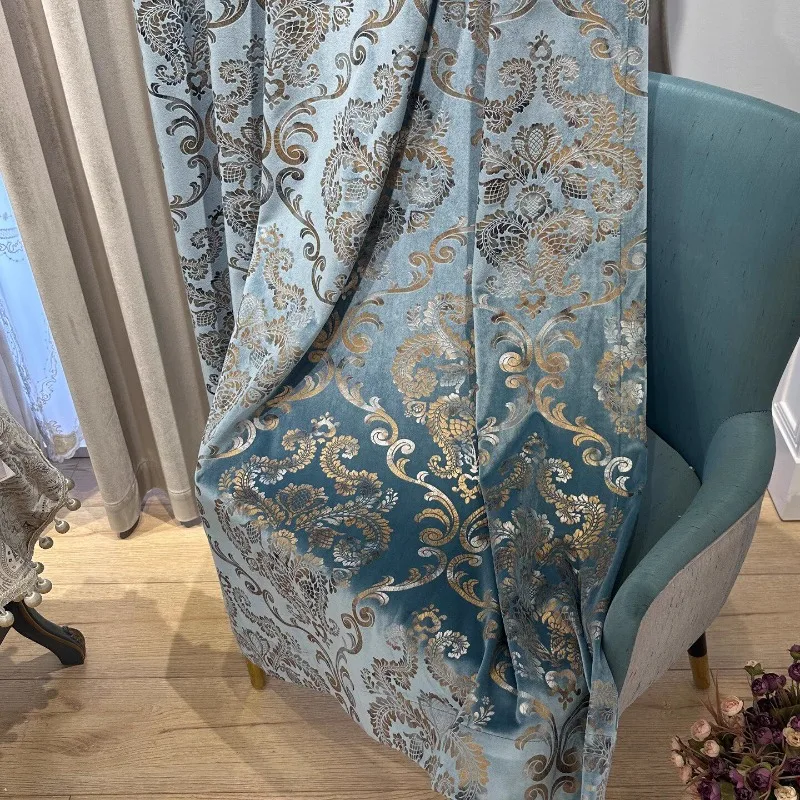 New High-end European Retro Style Bronzing Velvet Blackout Ultra-high Curtains for Living Dining Room Bedroom Luxury Valance