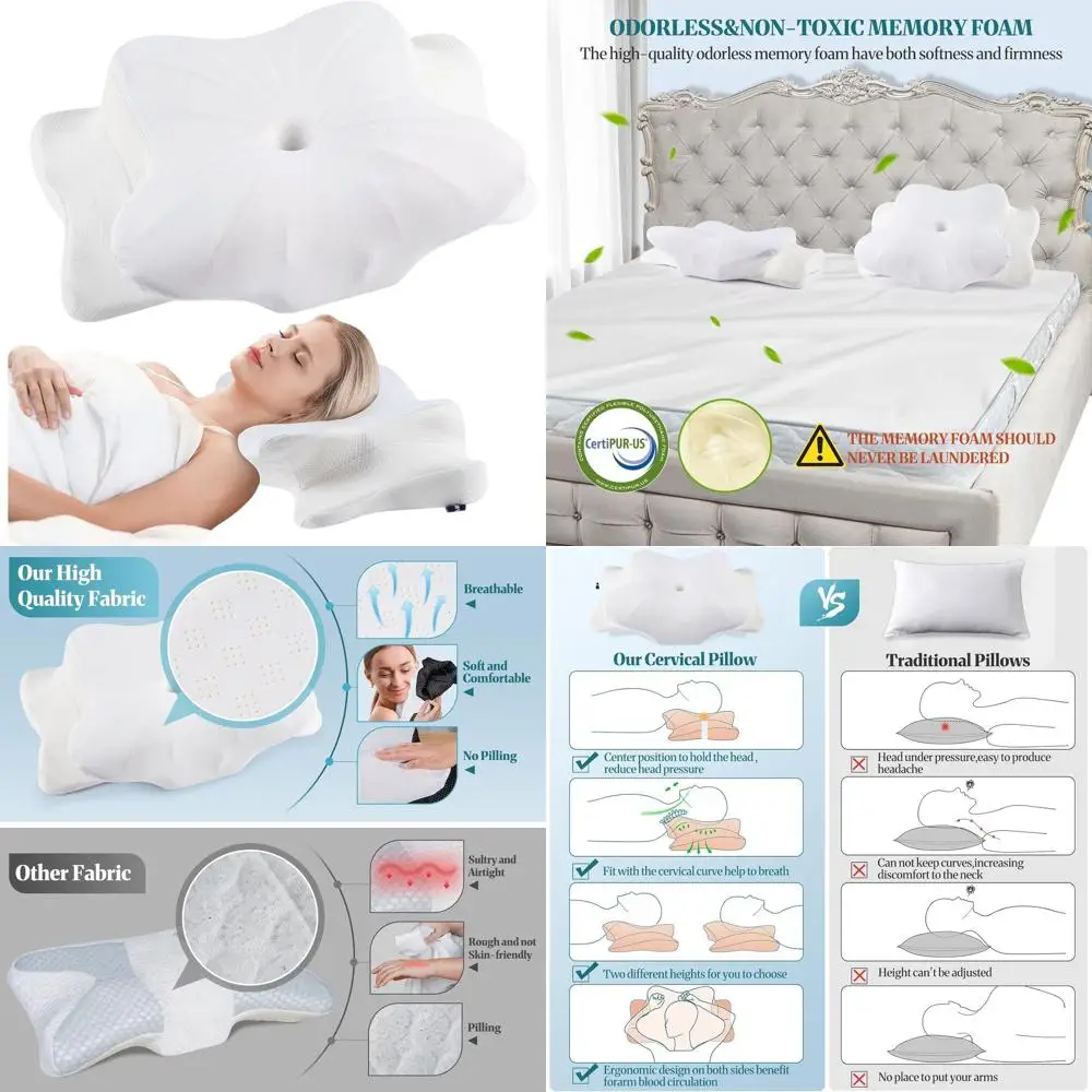 

Шейная подушка из пены с эффектом памяти для облегчения боли в шее — ортопедическая поддержка, охлаждающая боковая подушка для сна, идеально подходит для спины и живота S