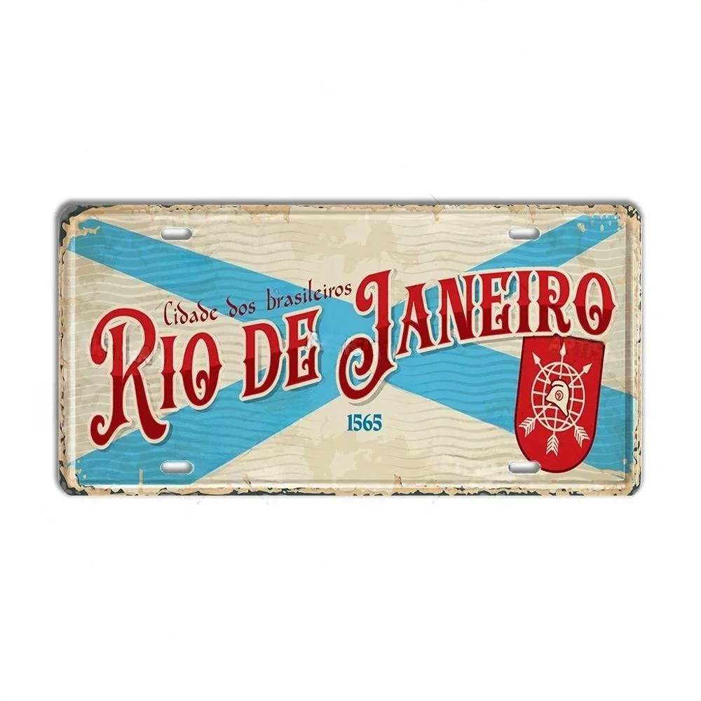 Vintage BRAZIL Landmark License  Metal Sign City State Decorative Plate Rio De Janeiro Car Plate Bar Pub Garage Club Wall Decor