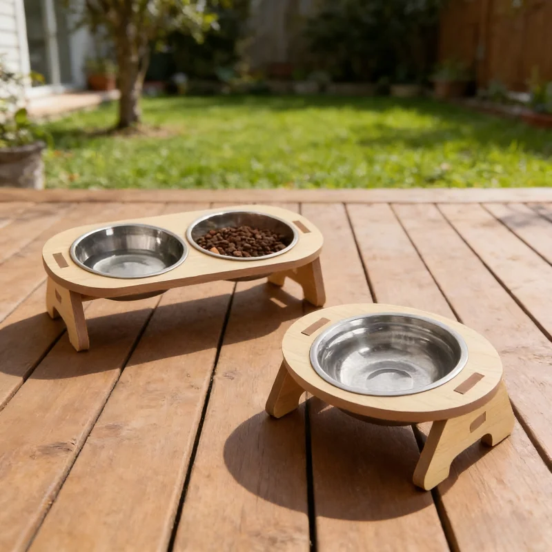 Solid Wood Neck Protection Pet Feeding Rack with Adjustable Cat and Dog Food Bowl Water Bowl Rack Universal Pet Food Bowl Table