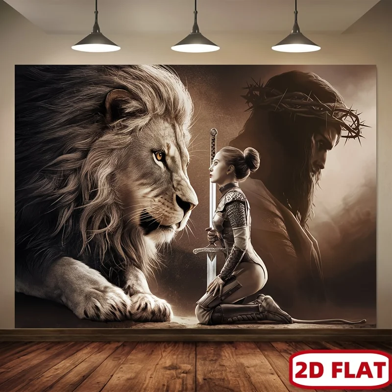 Banner plano 2D, pancarta de fiesta de guerrero de león y dios de 1 pieza - Decoración de pared inspiradora