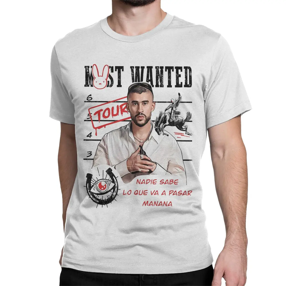 Bad Bunny Most Wanted Tour 2024 T-Shirts for Men Leisure Cotton Tee Shirt Round Collar Short Sleeve T Shirts Clothes image 2