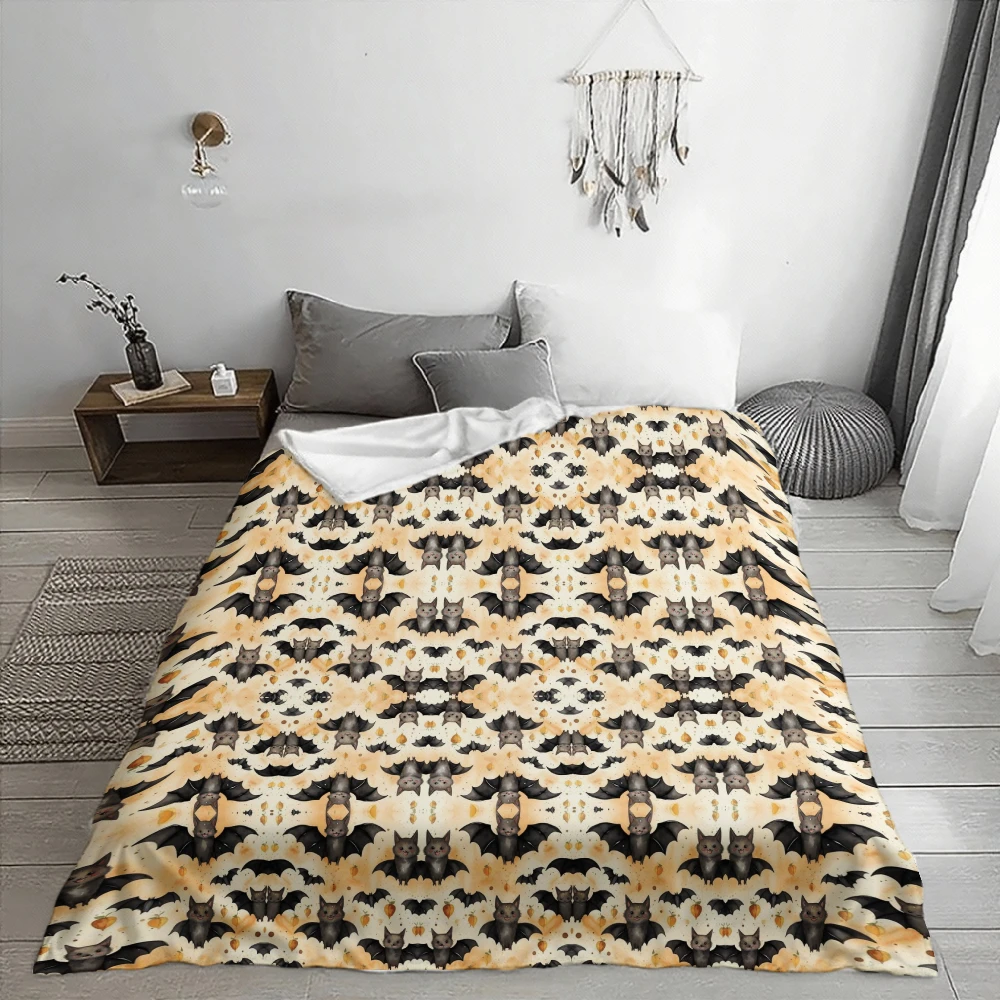 A Soft Halloween Blanket with A Pumpkin Bat Ice Cream Pattern A Practical Must-have Gift for Home Parties and Outdoor Activities