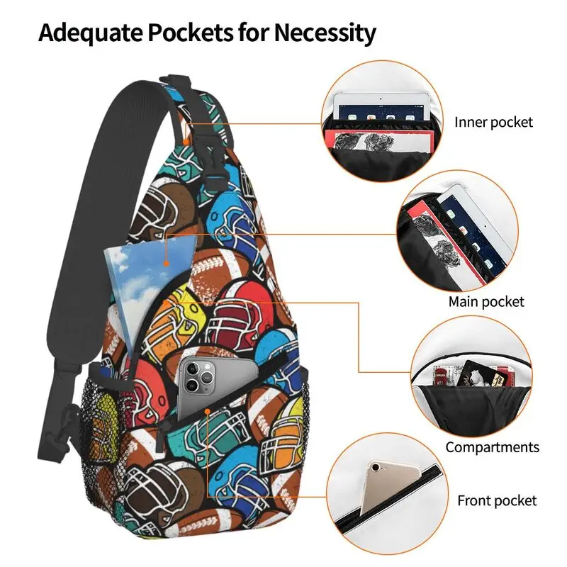 Mochila cruzada personalizada para hombre, y pecho bolso de hombro, ideal para fútbol americano, Rugby, viaje, senderismo, día