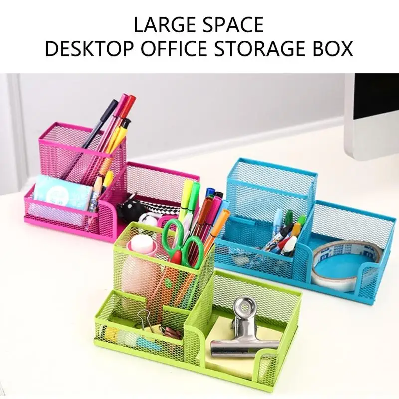 Pencil Holders Pen Storage Box Desk Organizers 3 Compartments Pen Holders